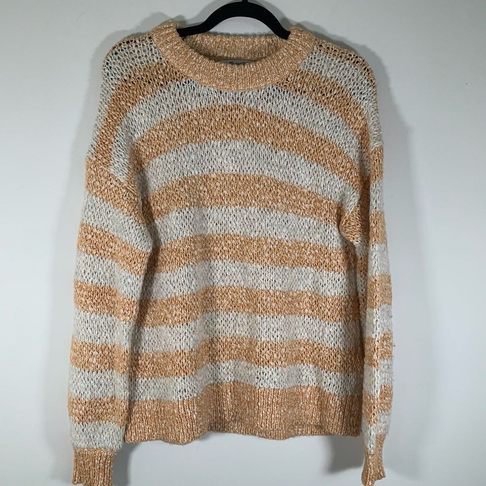 Madewell Sweater Women’s Small Striped Open Knit Wool Blend - Picture 1 of 6